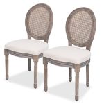 Dining Chairs 2 pcs Linen and Rattan