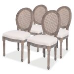 Dining Chairs 4 pcs Linen and Rattan