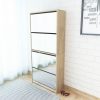 Shoe Cabinet 4-Layer Mirror Oak 63x17x134 cm