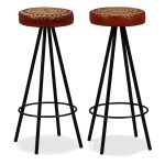 Bar Stools 2 pcs Real Leather