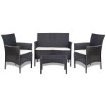 4 Piece Garden Lounge Set with Cushions Poly Rattan Black