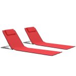 Folding Beach Mats 2 pcs Steel and Fabric Red