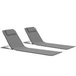 Folding Beach Mats 2 pcs Steel and Fabric Grey