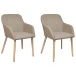 Oak Indoor Fabric Dining Chair Set 2 pcs with Armrest Beige