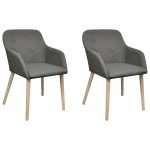 Oak Indoor Fabric Dining Chair Set 2 pcs with Armrest Dark Grey