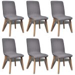 Oak Indoor Fabric Dining Chair Set 6 pcs Dark Grey