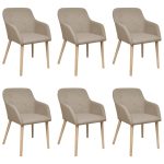 Oak Indoor Fabric Dining Chair Set 6 pcs with Armrest Beige