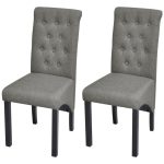 2 Dining Chairs Fabric Upholstery Dark Grey High Back