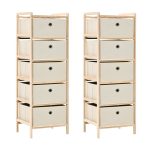 Storage Racks with 5 Fabric Baskets 2 pcs Beige Cedar Wood