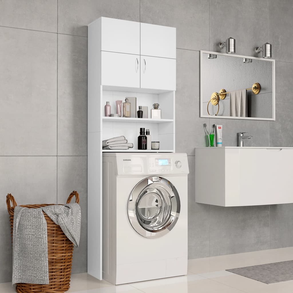 Washing Machine Cabinet White 64×25.5×190 cm Engineered Wood