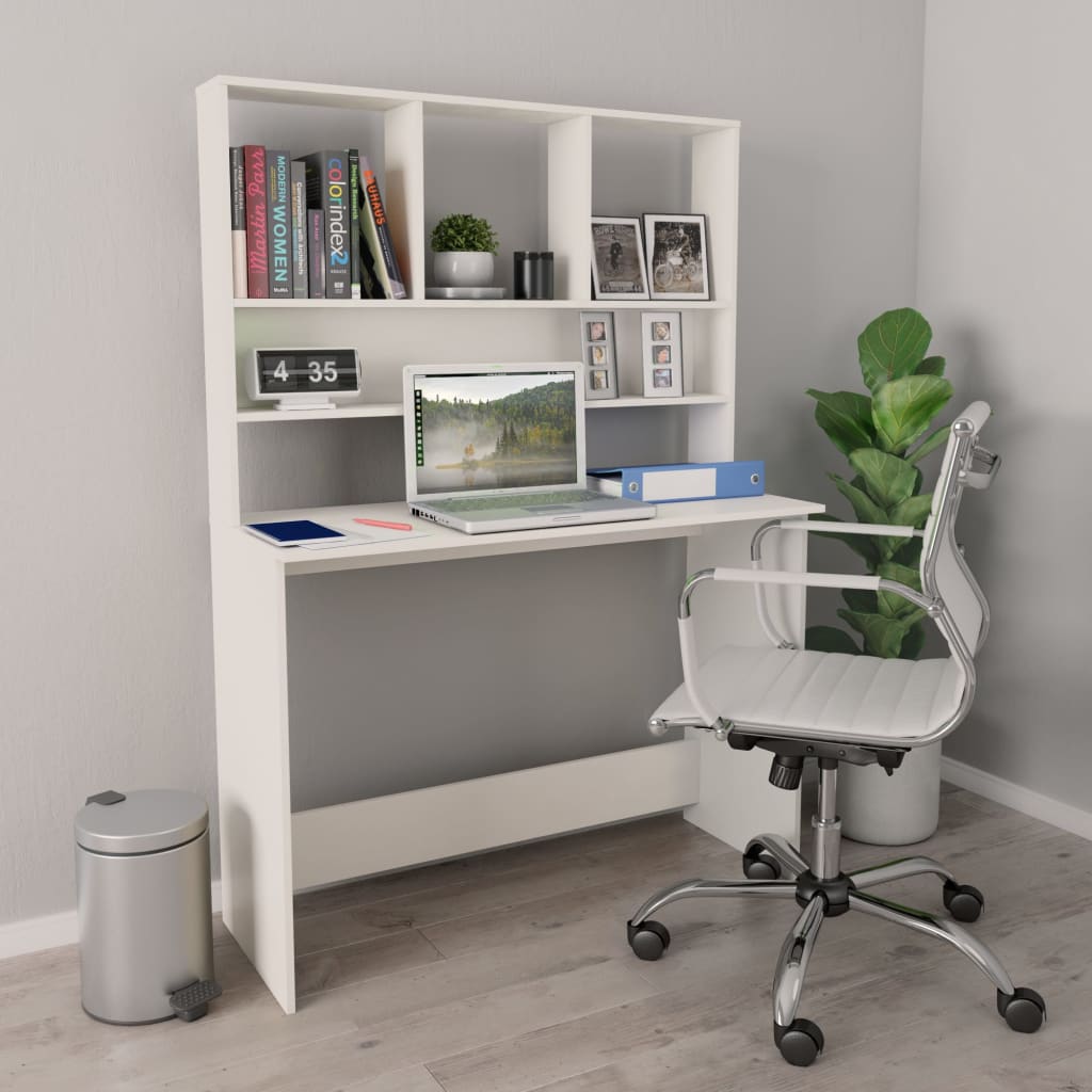 Desk with Shelf White 110x45x157 cm Engineered Wood