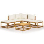 6 Piece Garden Lounge Set with Cushions Solid Acacia Wood