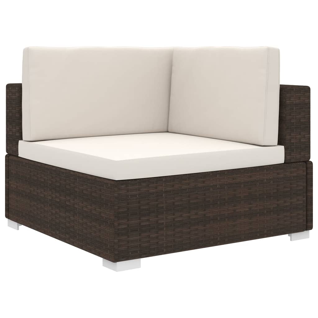 Sectional Corner Chair 1 pc with Cushions Poly Rattan Brown