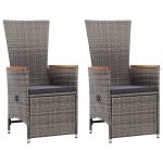 Reclining Garden Chairs 2 pcs with Cushions Poly Rattan Grey