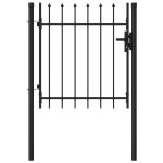 Fence Gate Single Door with Spike Top Steel 1×1 m Black