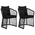 Garden Chairs 2 pcs with Cushions and Pillows PVC Rattan Black