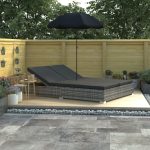 Outdoor Lounge Bed with Umbrella Poly Rattan Grey