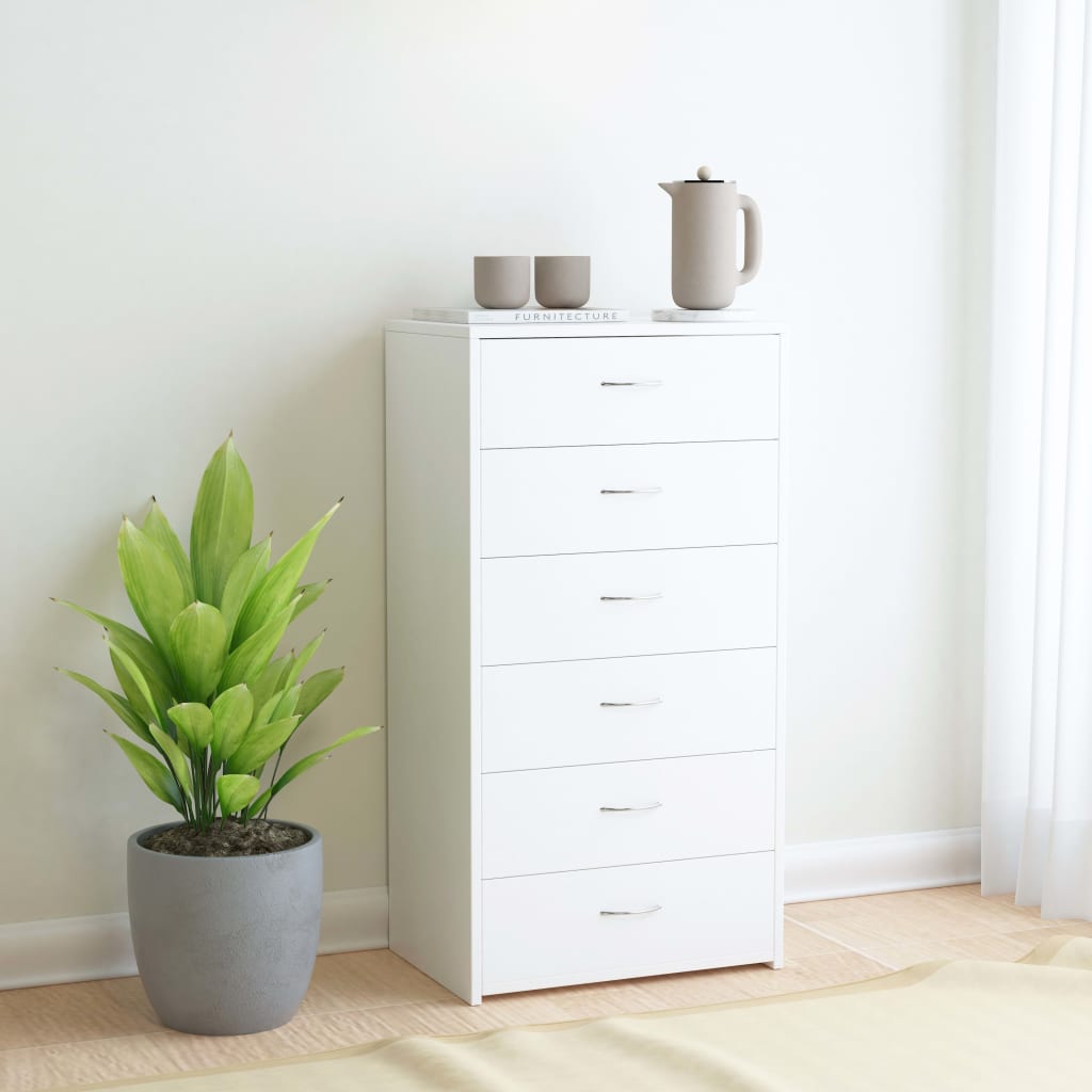 Sideboard with 6 Drawers White 50x34x96 cm Engineered Wood