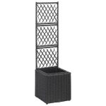 Trellis Raised Bed with 1 Pot 30x30x107 cm Poly Rattan Black