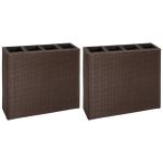 Garden Raised Bed with 4 Pots 2 pcs Poly Rattan Brown(2×41085)