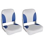 Boat Seats 2 pcs Foldable Backrest Blue-white Pillow 41x36x48cm