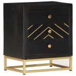 Bedside Cabinet Black and Gold 40x30x50 cm Solid Mango Wood