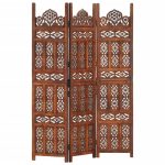 Hand carved 3-Panel Room Divider Brown 120×165 cm Solid Mango Wood