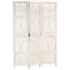Hand carved 3-Panel Room Divider White 120×165 cm Solid Mango Wood
