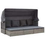 Garden Lounge Bed with Roof Mixed Grey Poly Rattan