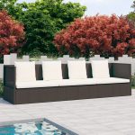 Garden Bed with Cushion & Pillows Poly Rattan Brown