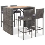 5 Piece Outdoor Bar Set Poly Rattan and Wood Acacia Grey