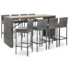 9 Piece Outdoor Bar Set Poly Rattan and Wood Acacia Grey