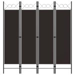 4-Panel Room Divider Brown 160×180 cm