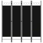 4-Panel Room Divider Black 160×180 cm