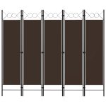 5-Panel Room Divider Brown 200×180 cm