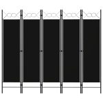 5-Panel Room Divider Black 200×180 cm