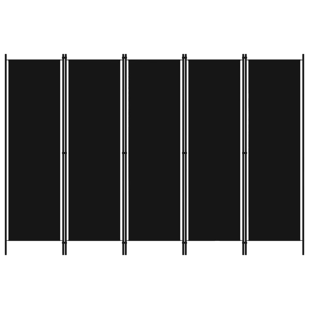 5-Panel Room Divider Black 250×180 cm