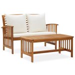 2 Piece Garden Lounge Set with Cushions Solid Acacia Wood