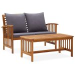2 Piece Garden Lounge Set with Cushions Solid Acacia Wood