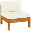 Middle Sofa with Cream White Cushions Solid Acacia Wood