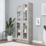 Vitrine Cabinet Concrete Grey 82.5×30.5×185.5 cm Engineered Wood