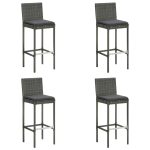 Garden Bar Stools with Cushions 4 pcs Grey Poly Rattan