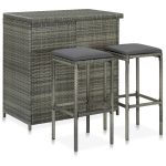 3 Piece Bar Set Poly Rattan Grey