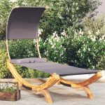 Outdoor Lounge Bed with Canopy 100x200x126cm Solid Bent Wood Anthracite