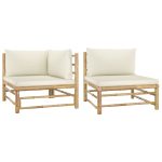 2 Piece Garden Lounge Set with Cream White Cushions Bamboo