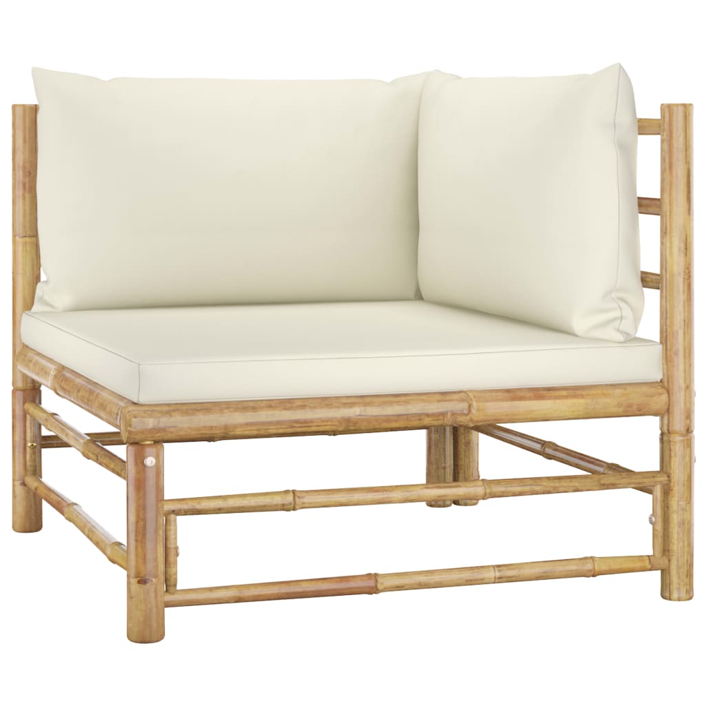 Garden Corner Sofa with Cream White Cushions Bamboo