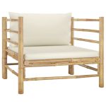 Garden Sofa with Cream White Cushions Bamboo