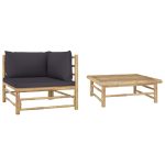 2 Piece Garden Lounge Set with Dark Grey Cushions Bamboo