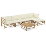 6 Piece Garden Lounge Set with Cream White Cushions Bamboo