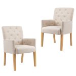 Dining Chairs with Armrests 2 pcs Beige Fabric